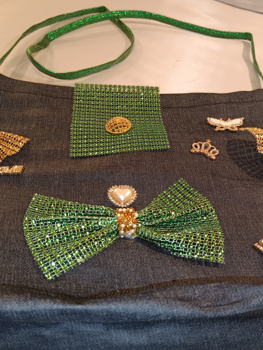 Denim Handbag Multipurpose Green Crystal Bow Accent Crossbody Bag - Unbranded